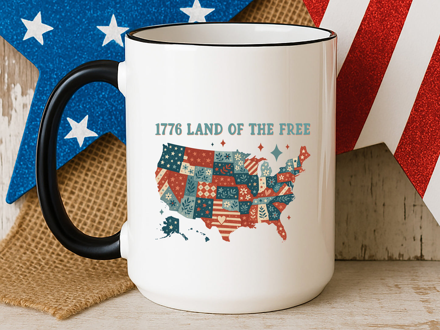 1776 Land of the Free, 4th of July Map Sublimation