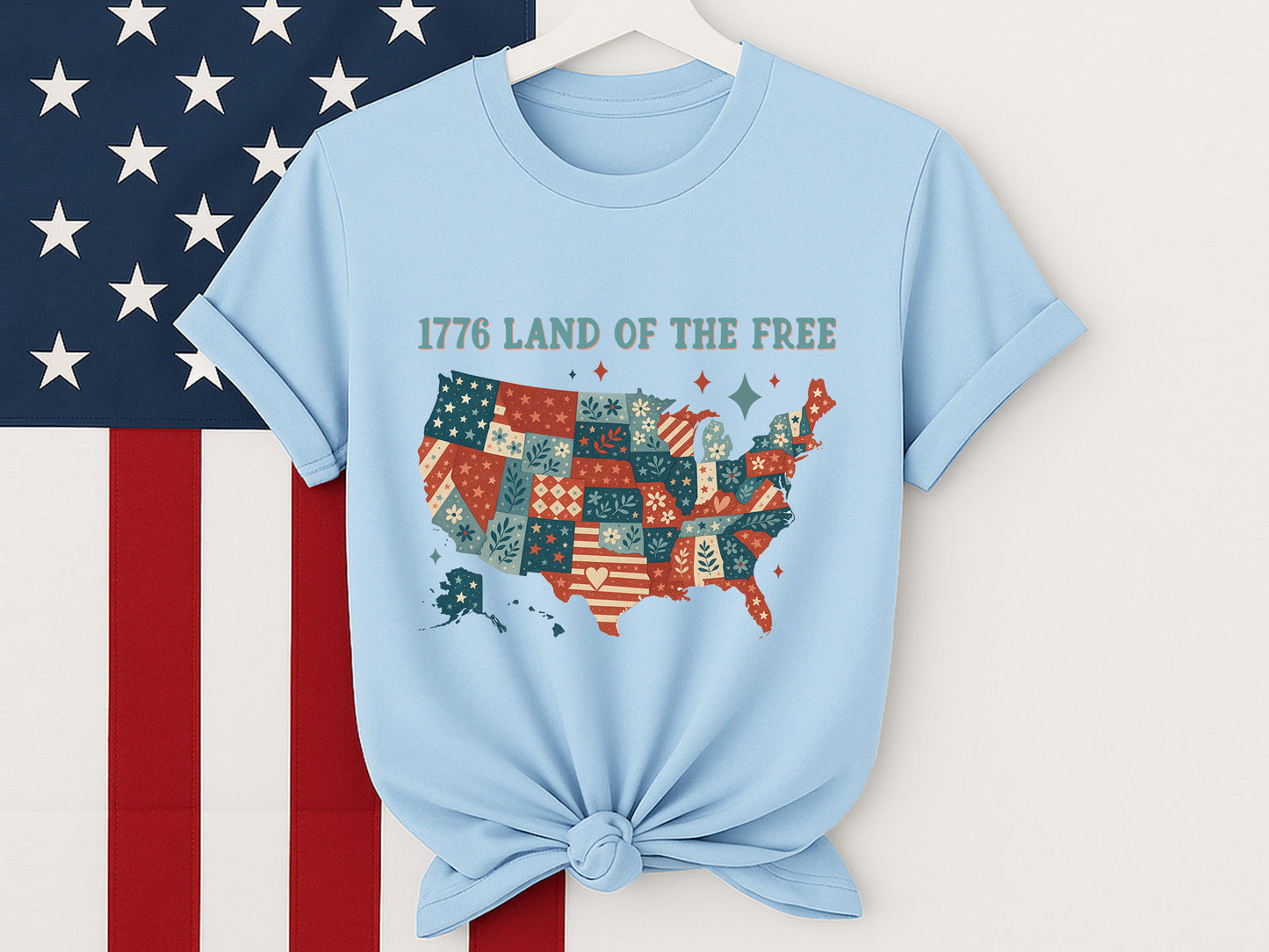 1776 Land of the Free, 4th of July Map Sublimation