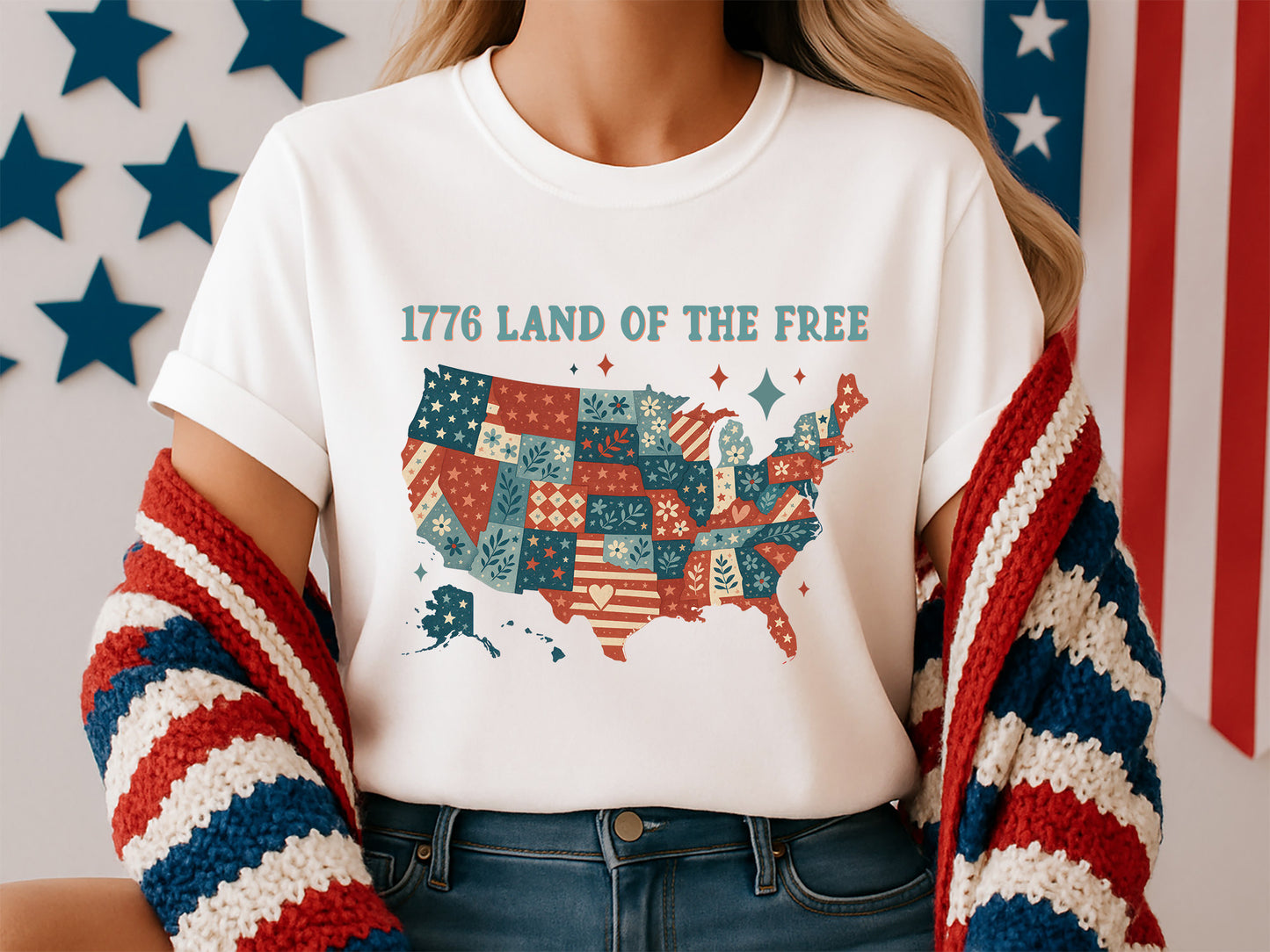 1776 Land of the Free, 4th of July Map Sublimation
