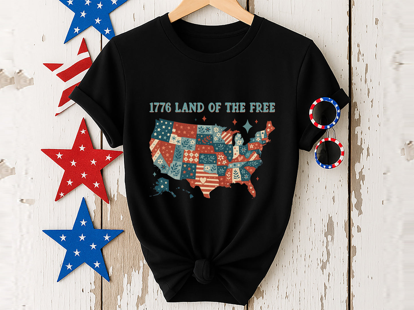 1776 Land of the Free, 4th of July Map Sublimation