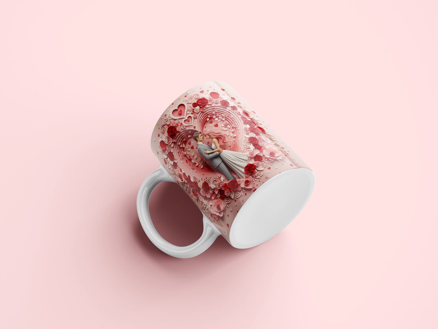 3D Heart Valentine Couple Mug Wrap PNG