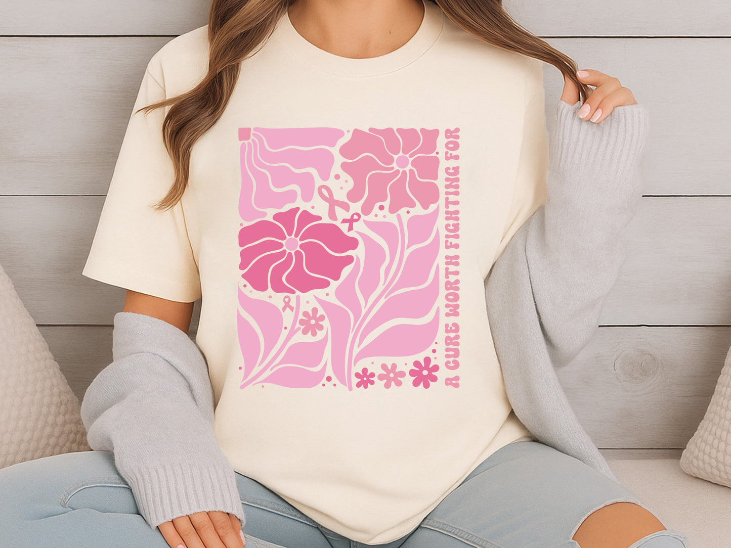 A Cure Worth Fighting For - Boho Floral Breast Cancer SVG