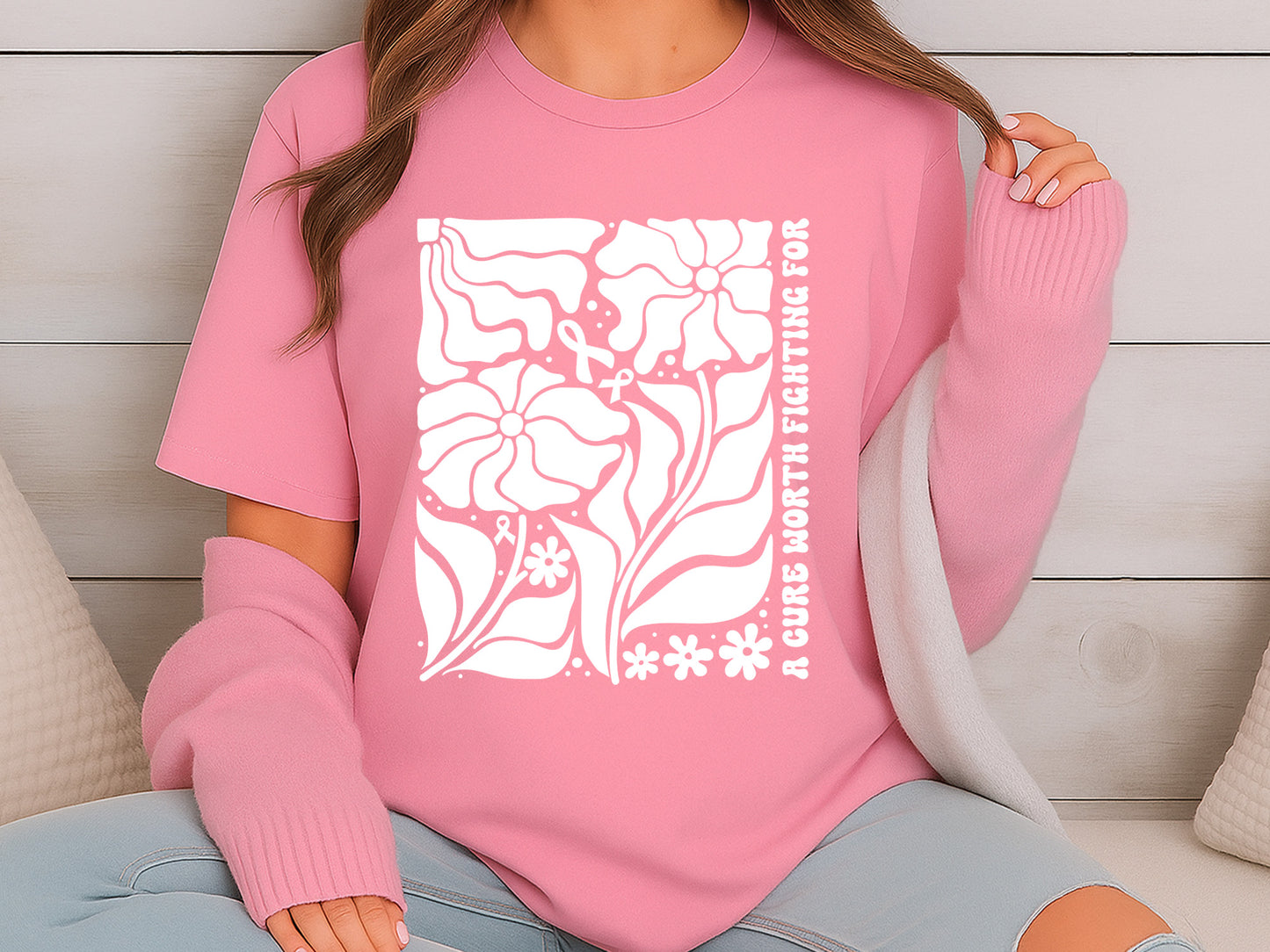 A Cure Worth Fighting For - Boho Floral Breast Cancer SVG