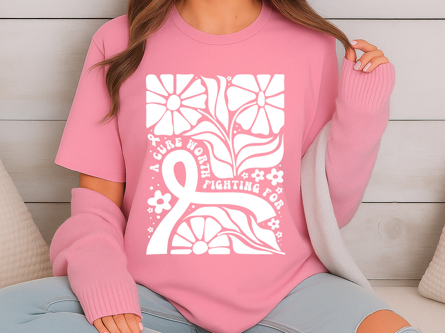A Cure Worth Fighting For, Breast Cancer Boho Floral SVG