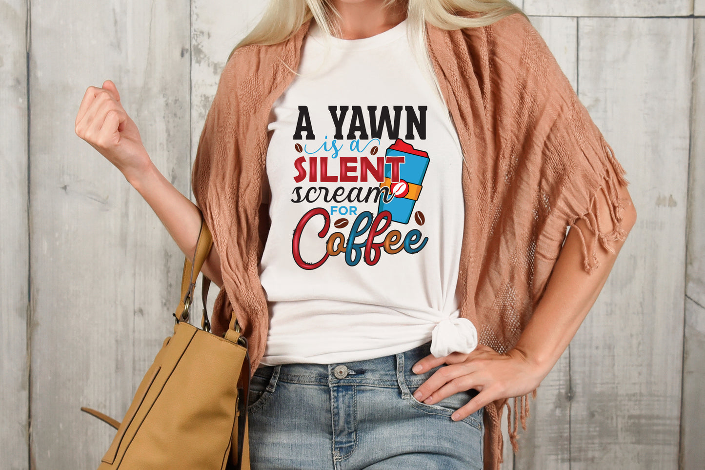 A Yawn is a Silent Scream for Coffee Sublimation PNG