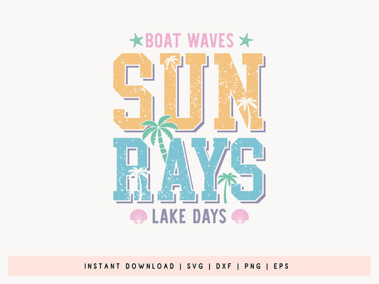 Boat Waves Sun Rays Lake Days, Summer SVG