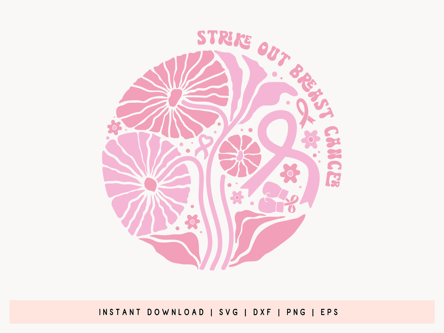 Boho Floral Strike Out Breast Cancer SVG