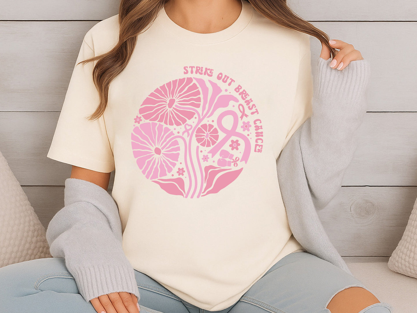 Boho Floral Strike Out Breast Cancer SVG