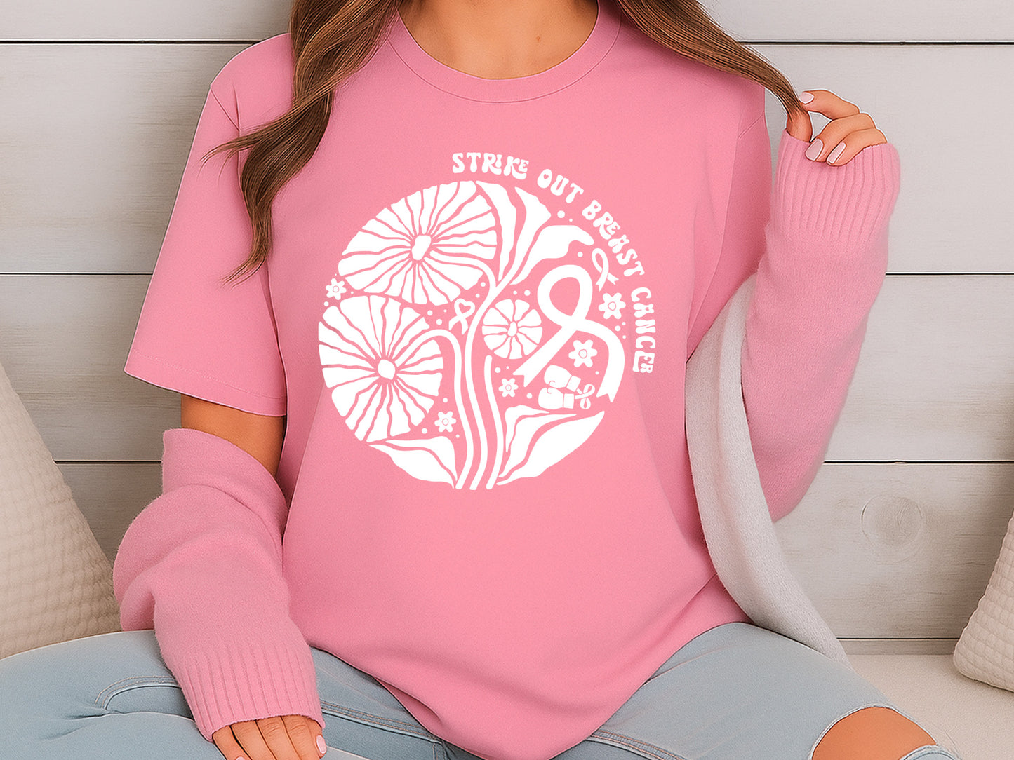 Boho Floral Strike Out Breast Cancer SVG