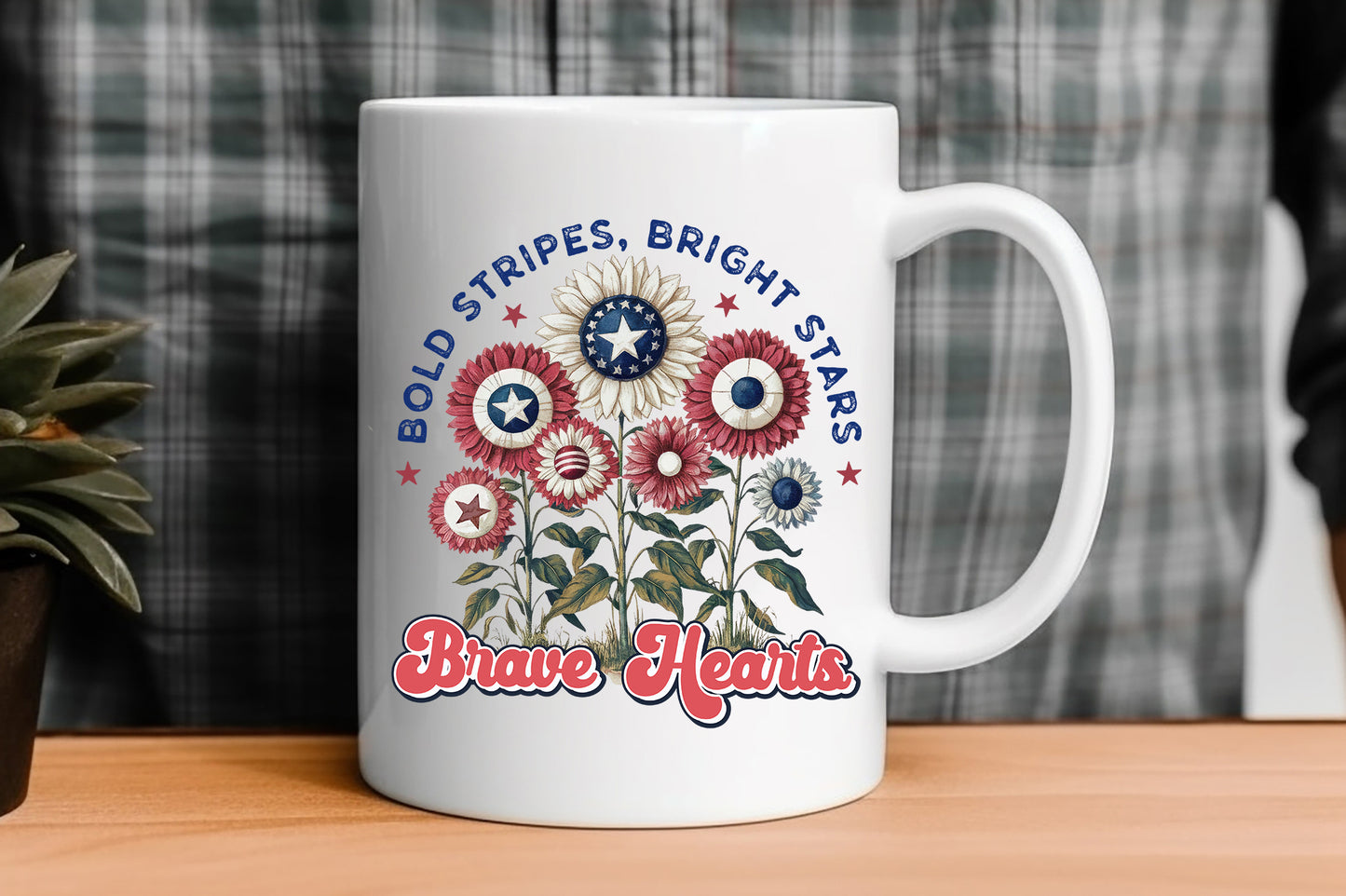 Bold Stripes Bright Stars Brave Hearts, 4th of July PNG