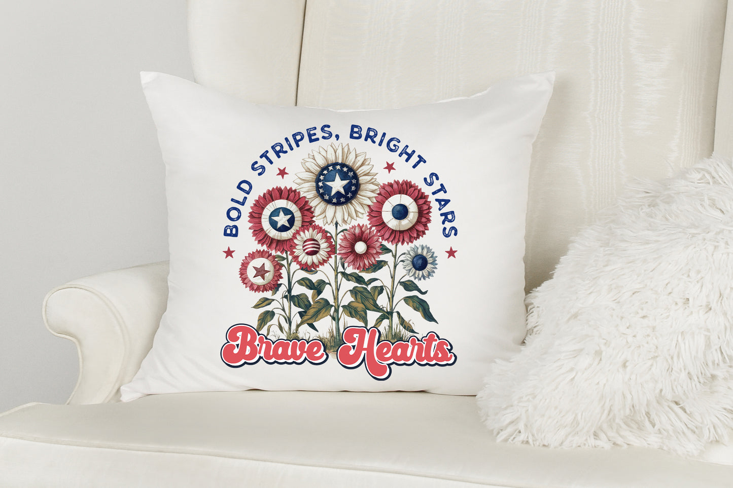 Bold Stripes Bright Stars Brave Hearts, 4th of July PNG