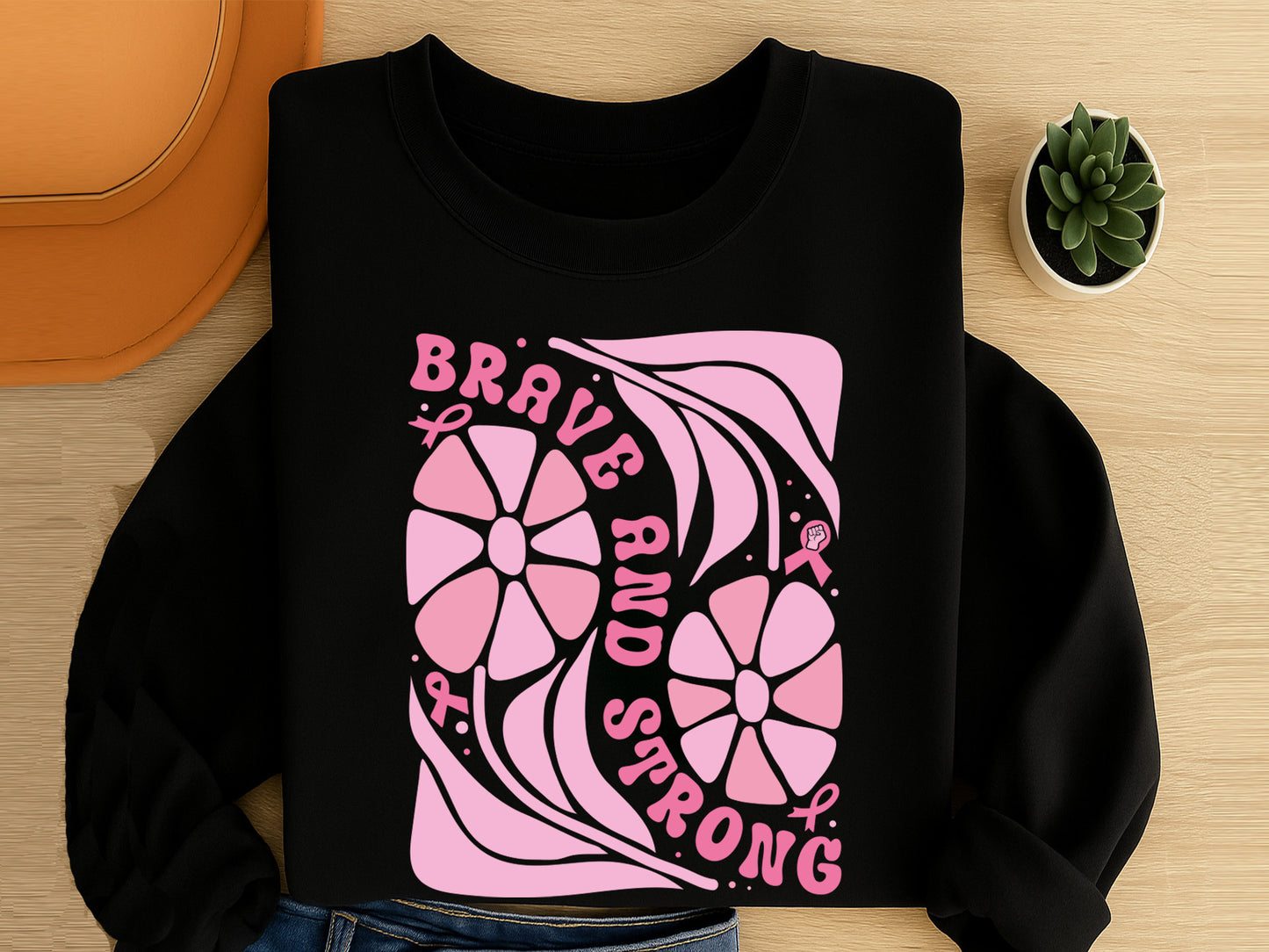 Brave and Strong, Floral Breast Cancer SVG File