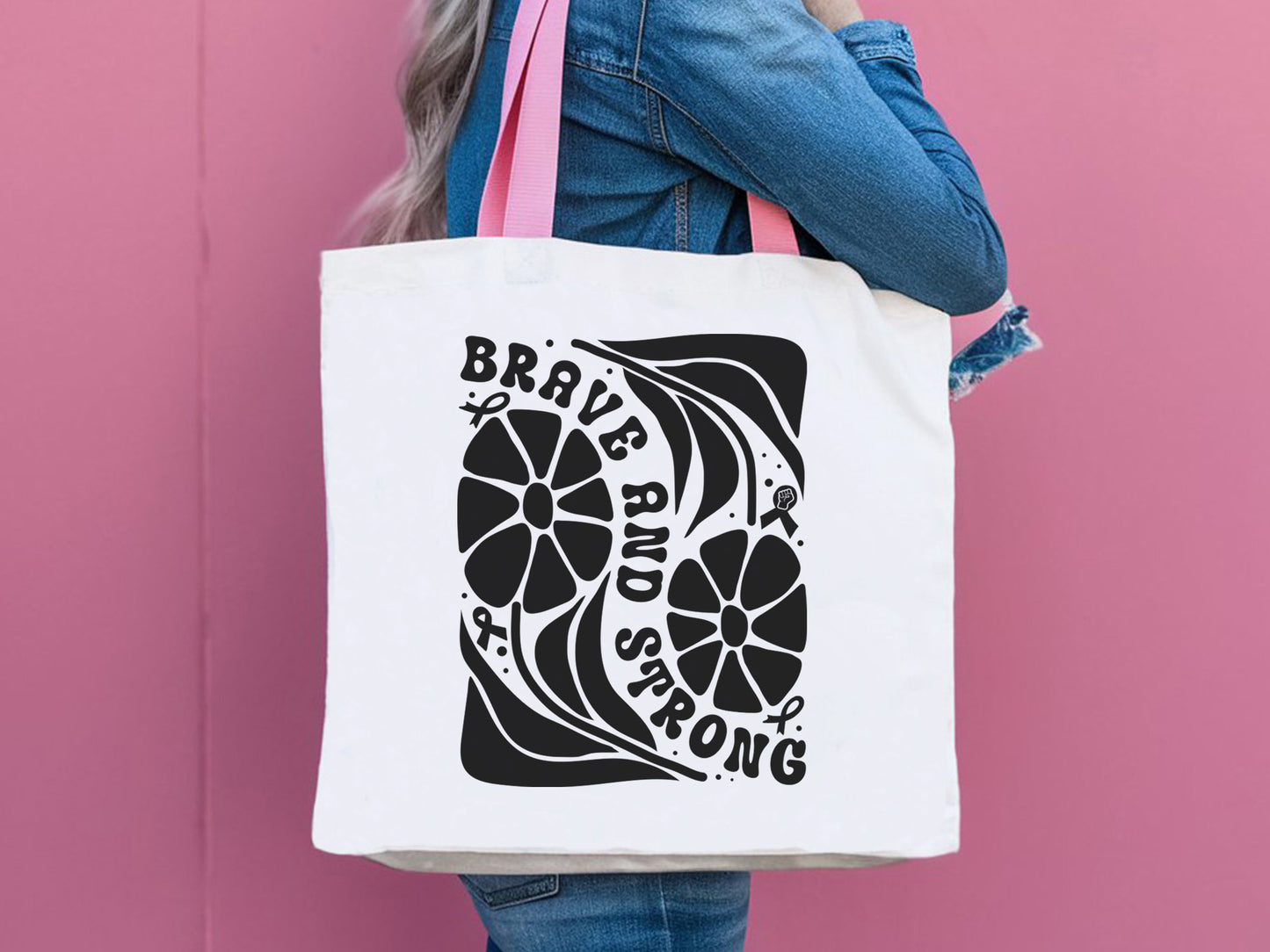 Brave and Strong, Floral Breast Cancer SVG File