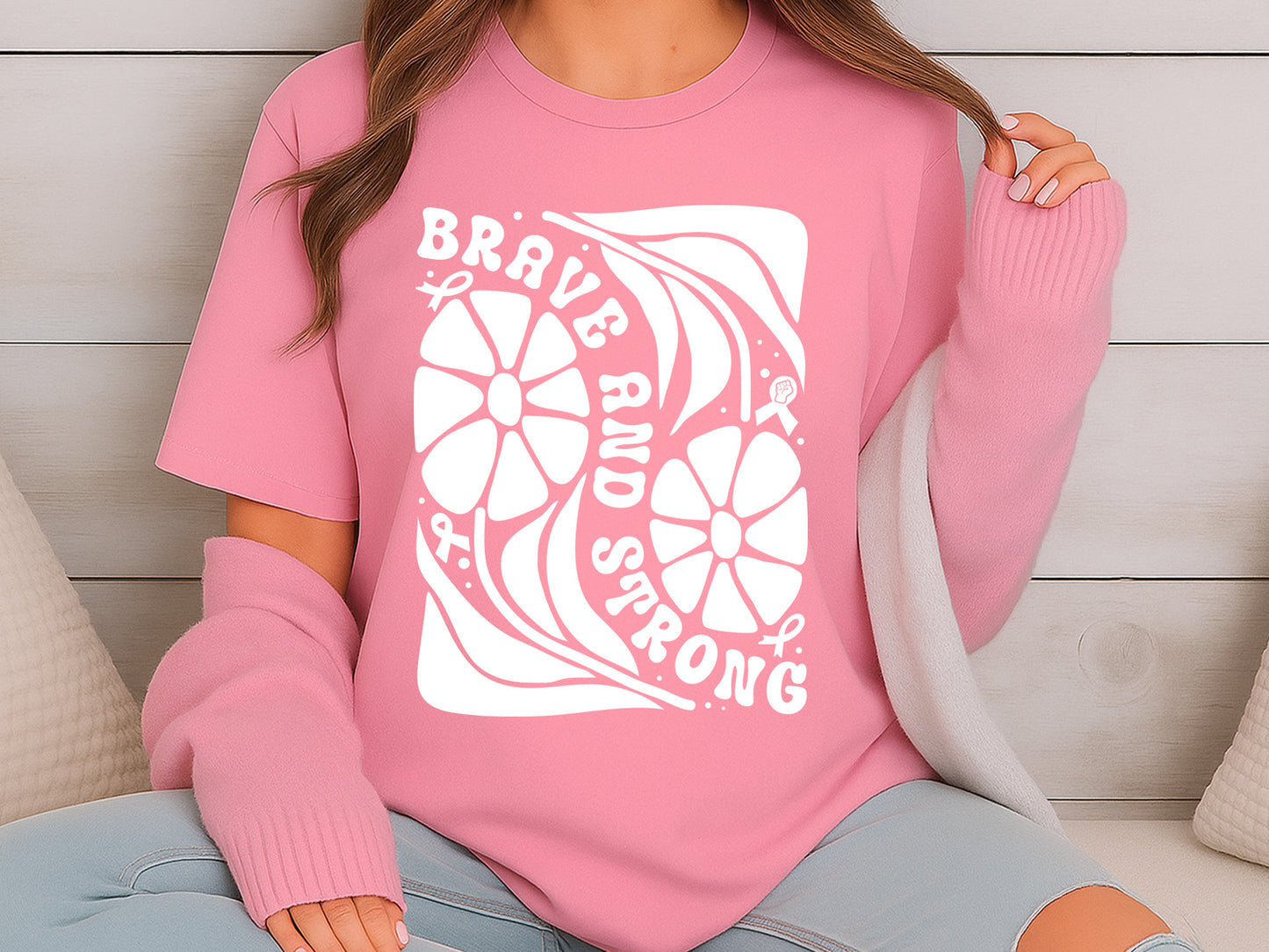 Brave and Strong, Floral Breast Cancer SVG File