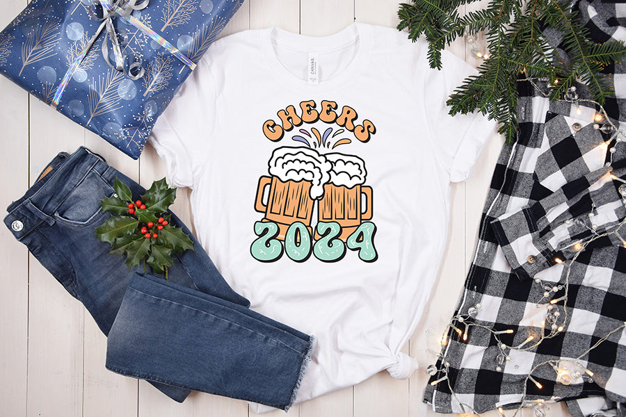 Cheers 2024 | Retro New Year Shirt for Sublimation