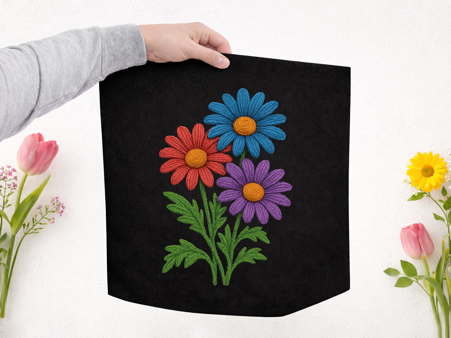 Colorful Faux Embroidery Wildflower PNG