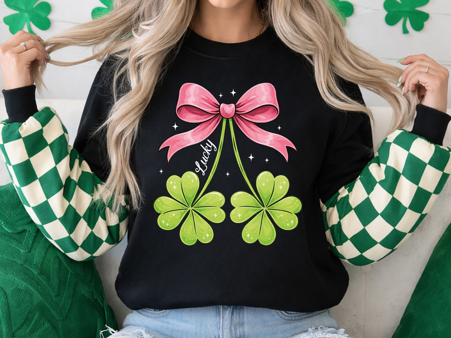 Coquette Lucky Clover St Patrick's Day PNG