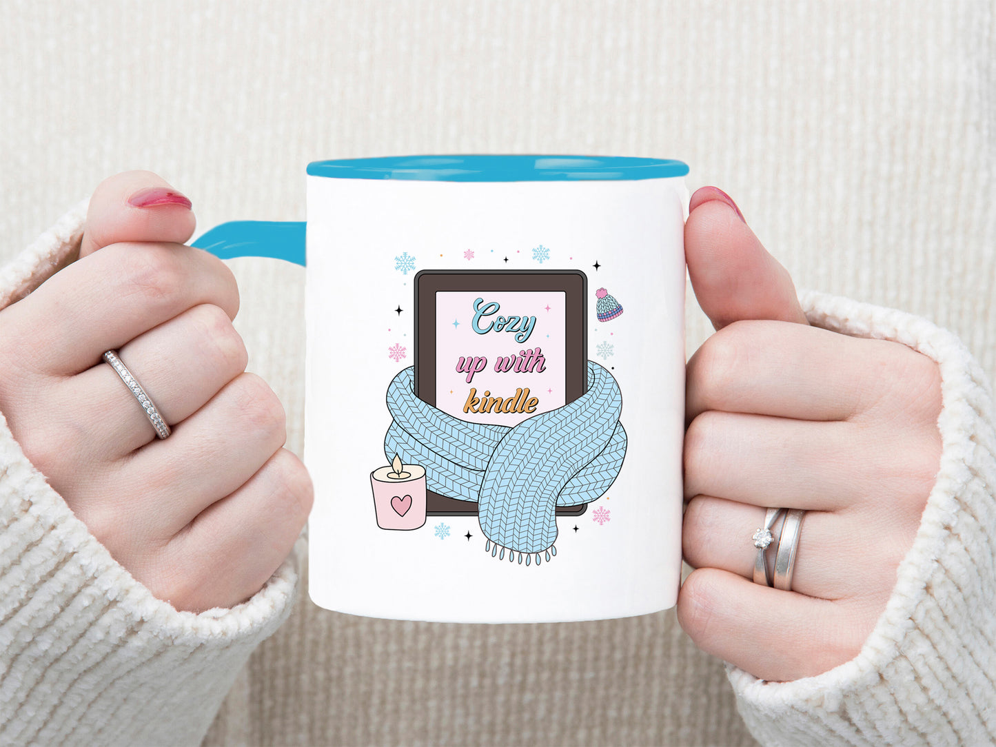 Cozy up with Kindle, Bookish Winter Sublimation Print