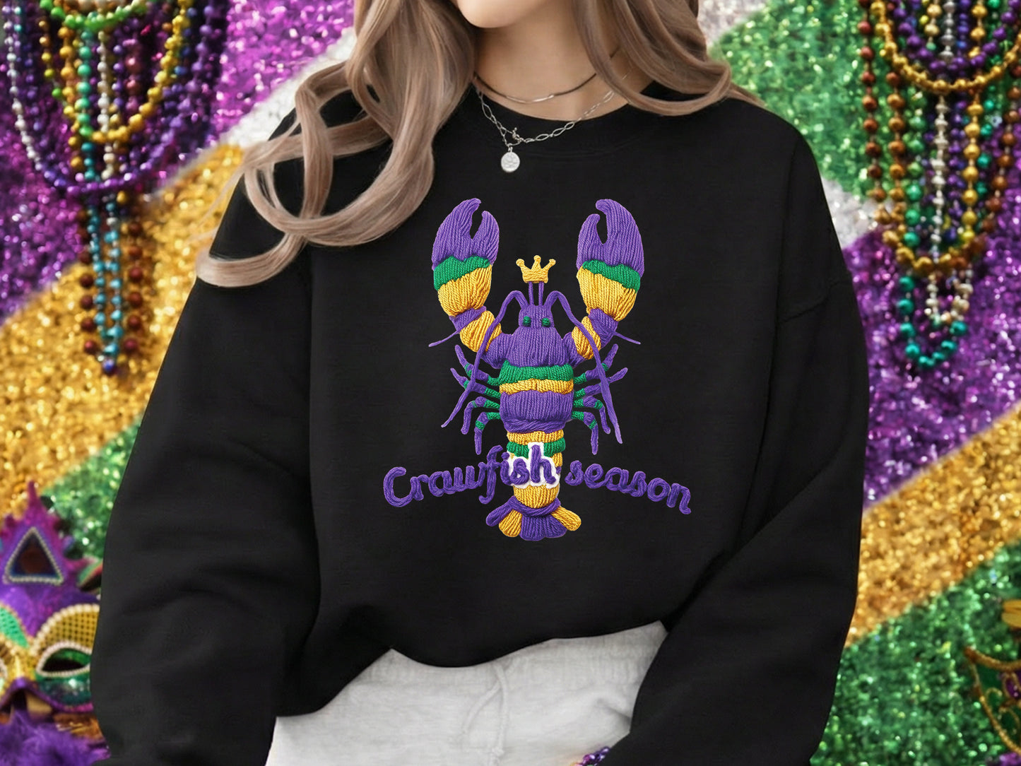 Crawfish Season, Faux Yarn Mardi Gras Sublimation PNG