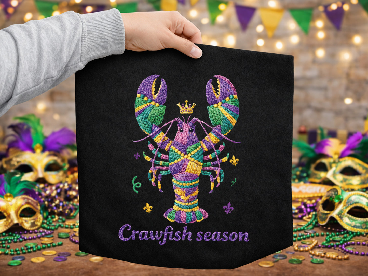 Crawfish Season, Faux Yarn Mardi Gras Sublimation