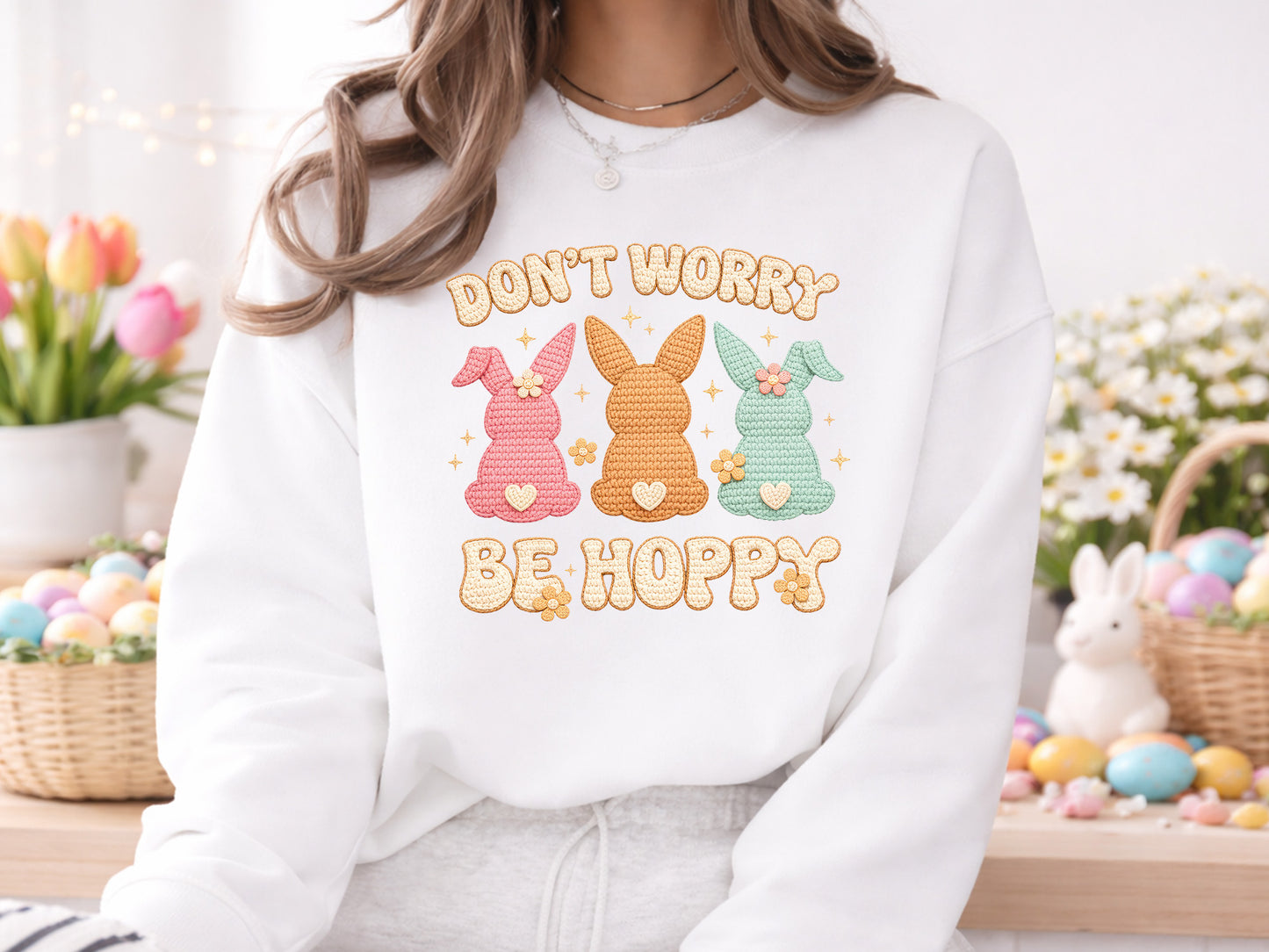 Don't Worry Be Hoppy, Faux Easter PNG Design