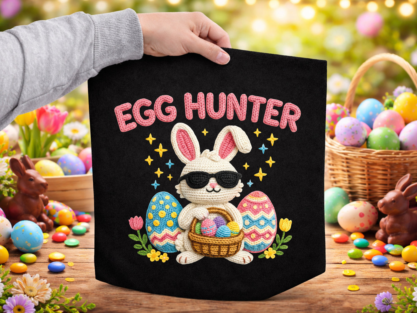 Egg Hunter, Embroidery Bunny Easter PNG