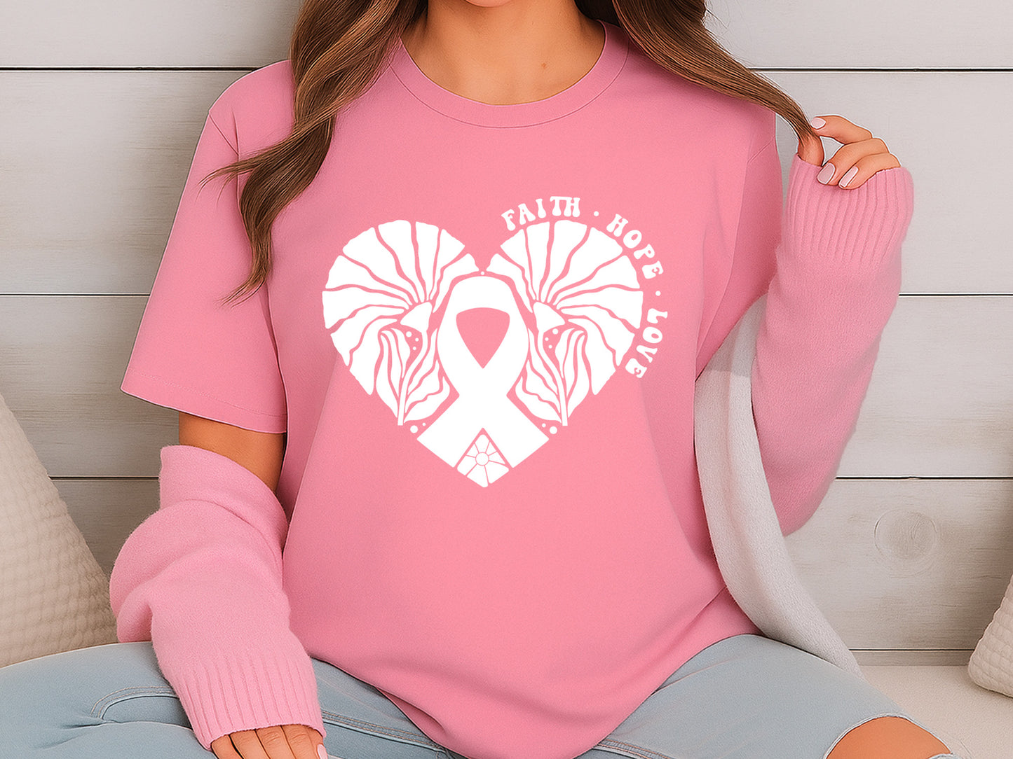 Faith Hope Love, Breast Cancer Boho Flower SVG