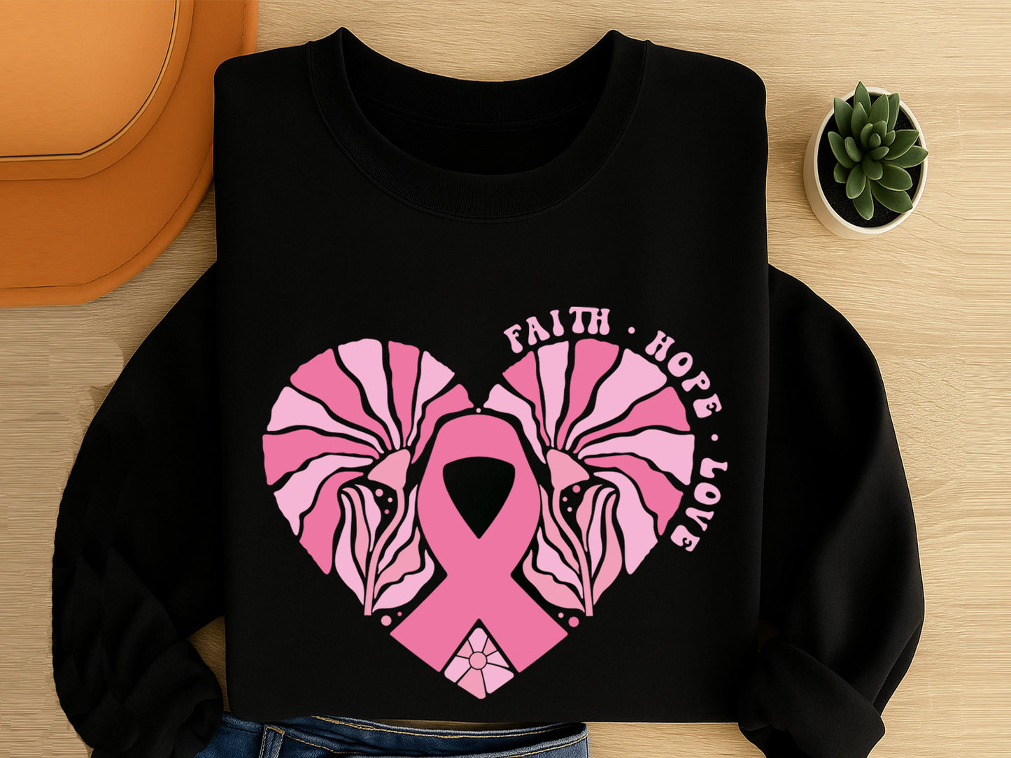 Faith Hope Love, Breast Cancer Boho Flower SVG