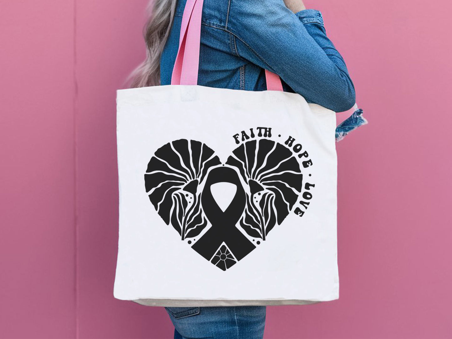 Faith Hope Love, Breast Cancer Boho Flower SVG