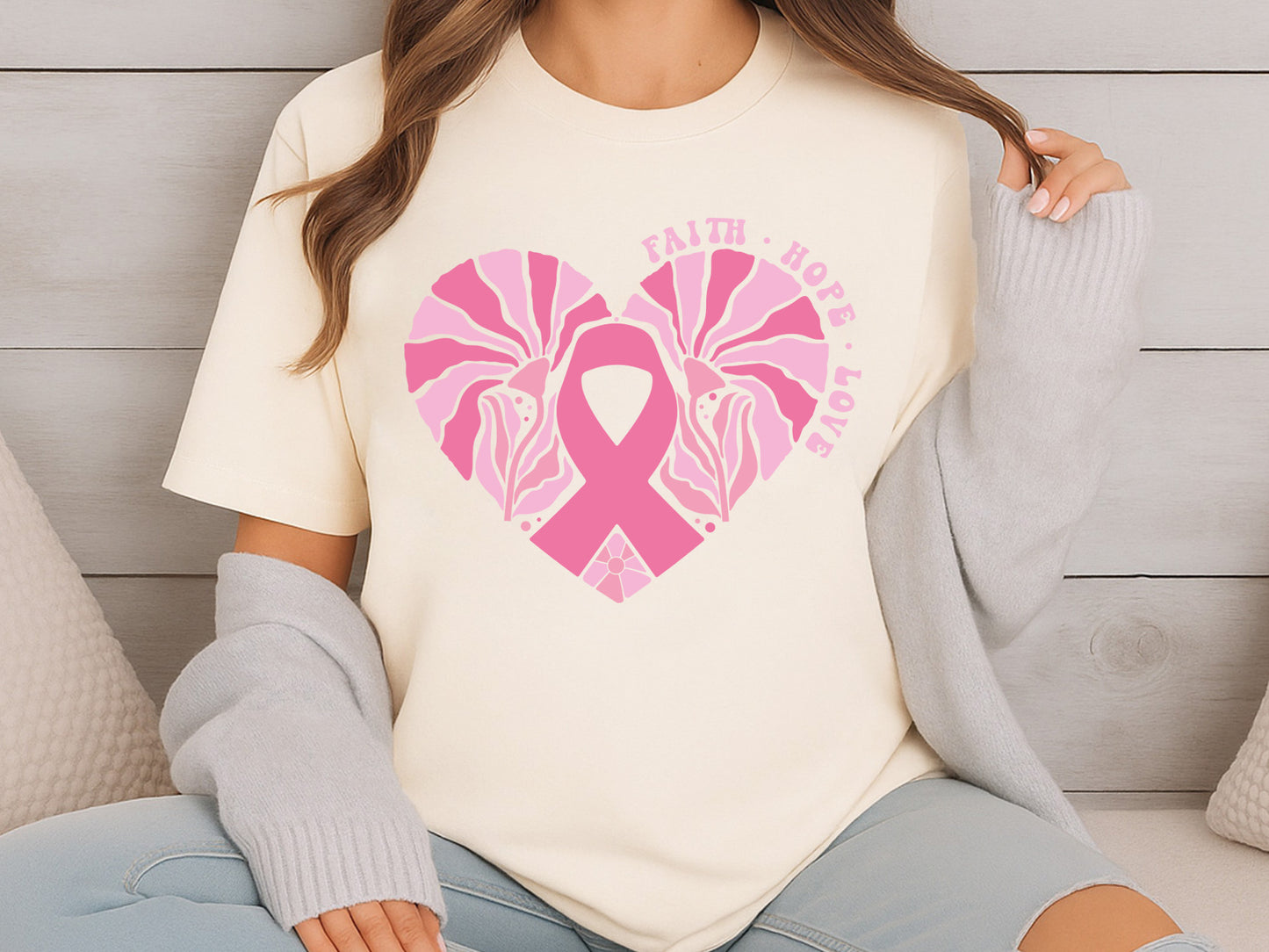Faith Hope Love, Breast Cancer Boho Flower SVG