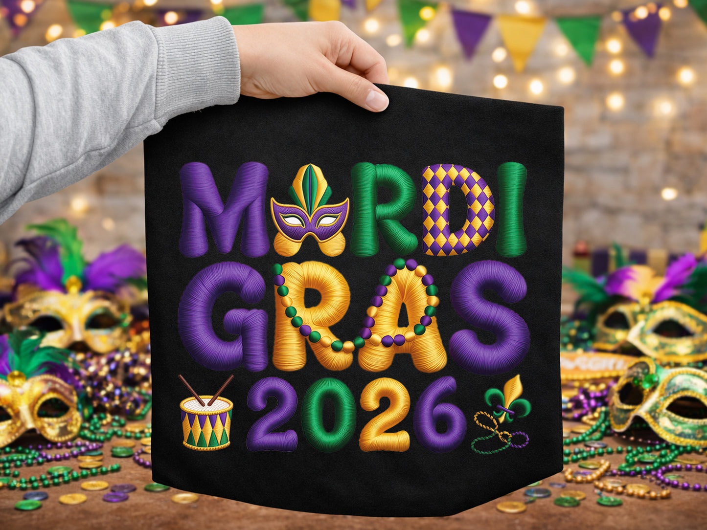 Faux Yarn Mardi Gras 2026 Sublimation Design