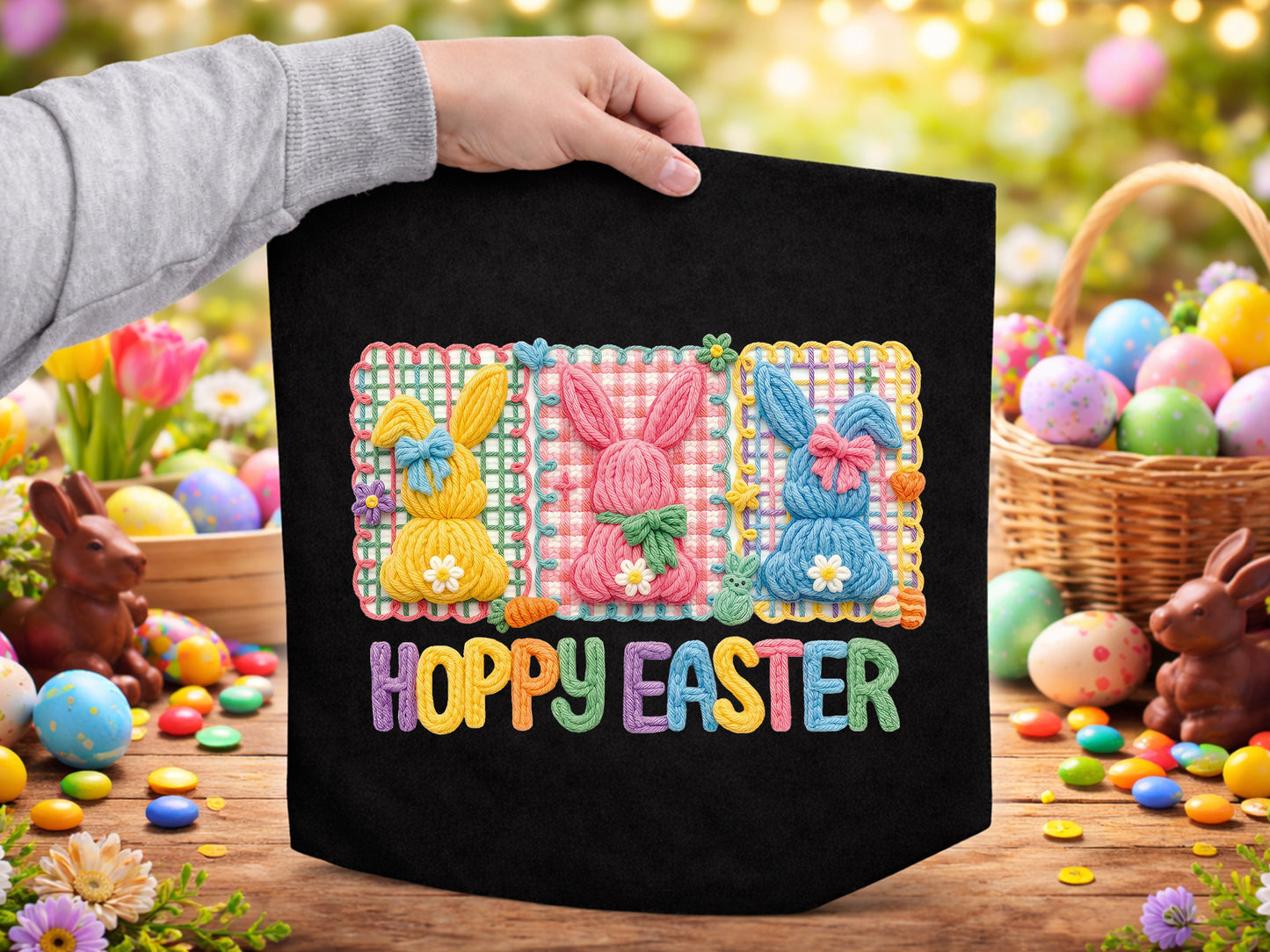 Faux Embroidery Hoppy Easter Sublimation Design