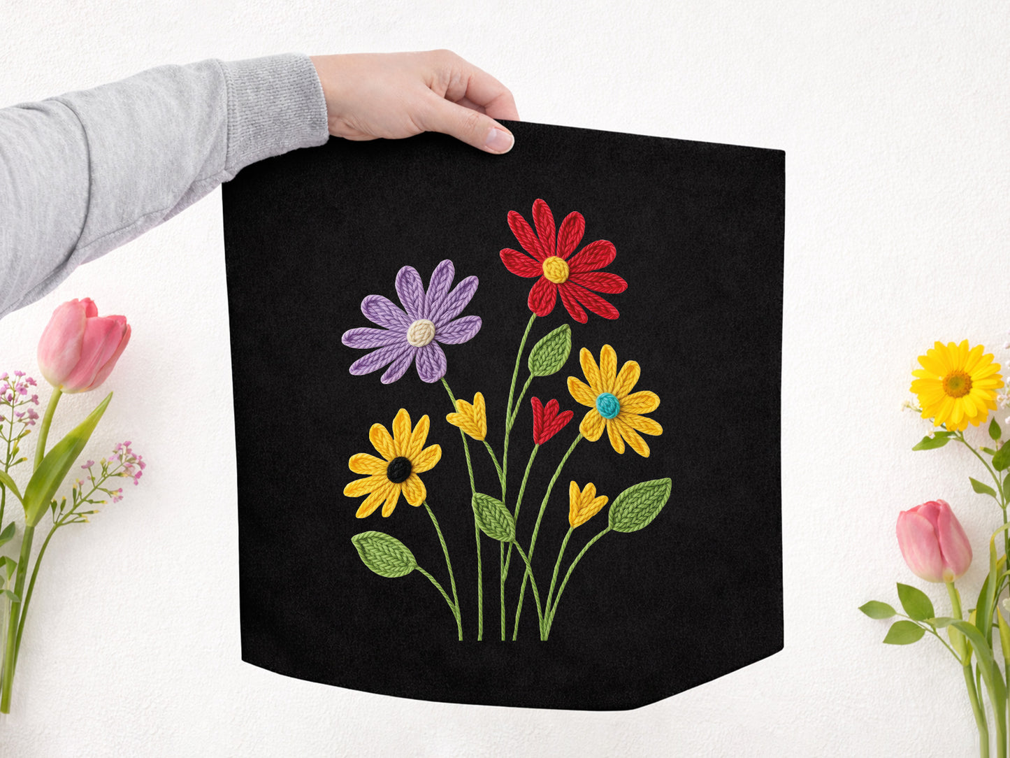 Faux Embroidery Wildflower Sublimation Design PNG