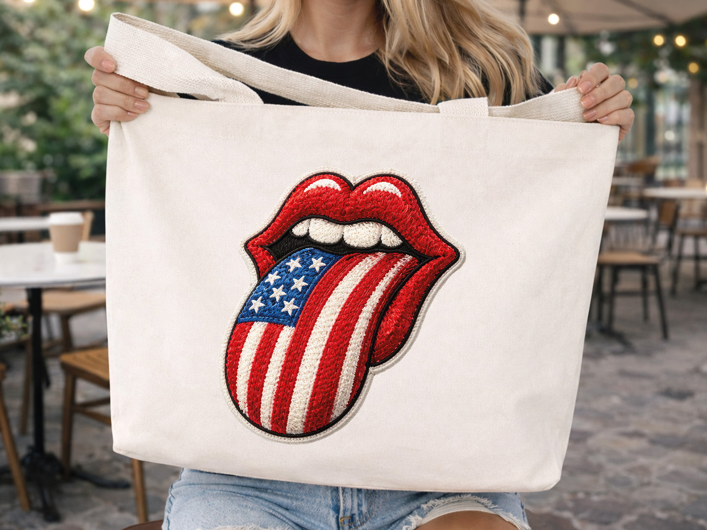 Faux Yarn American Flag Rolling Stones PNG