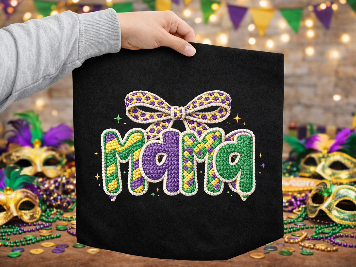 Faux Yarn Coquette Mama Mardi Gras Sublimation