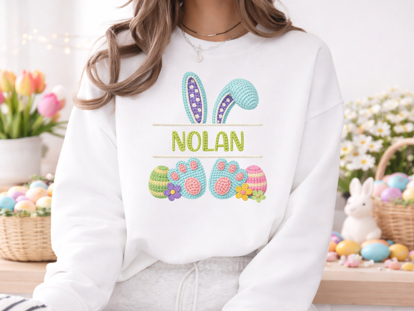 Faux Yarn Easter Bunny Name Monogram PNG