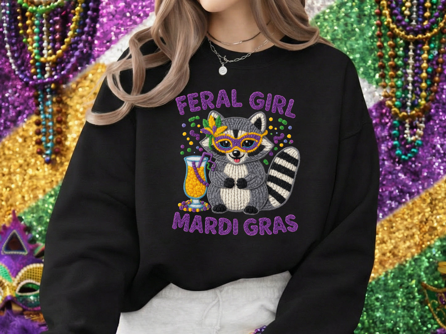 Faux Yarn Feral Girl Mardi Gras Sublimation