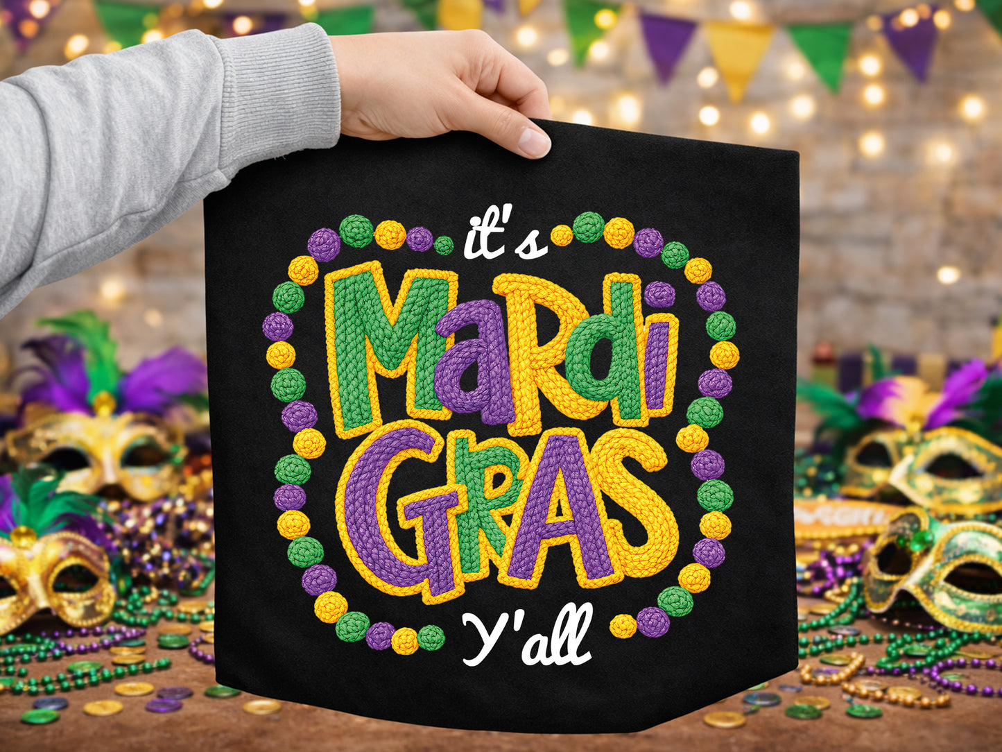 Faux Yarn It's Mardi Gras Y'all Sublimation PNG