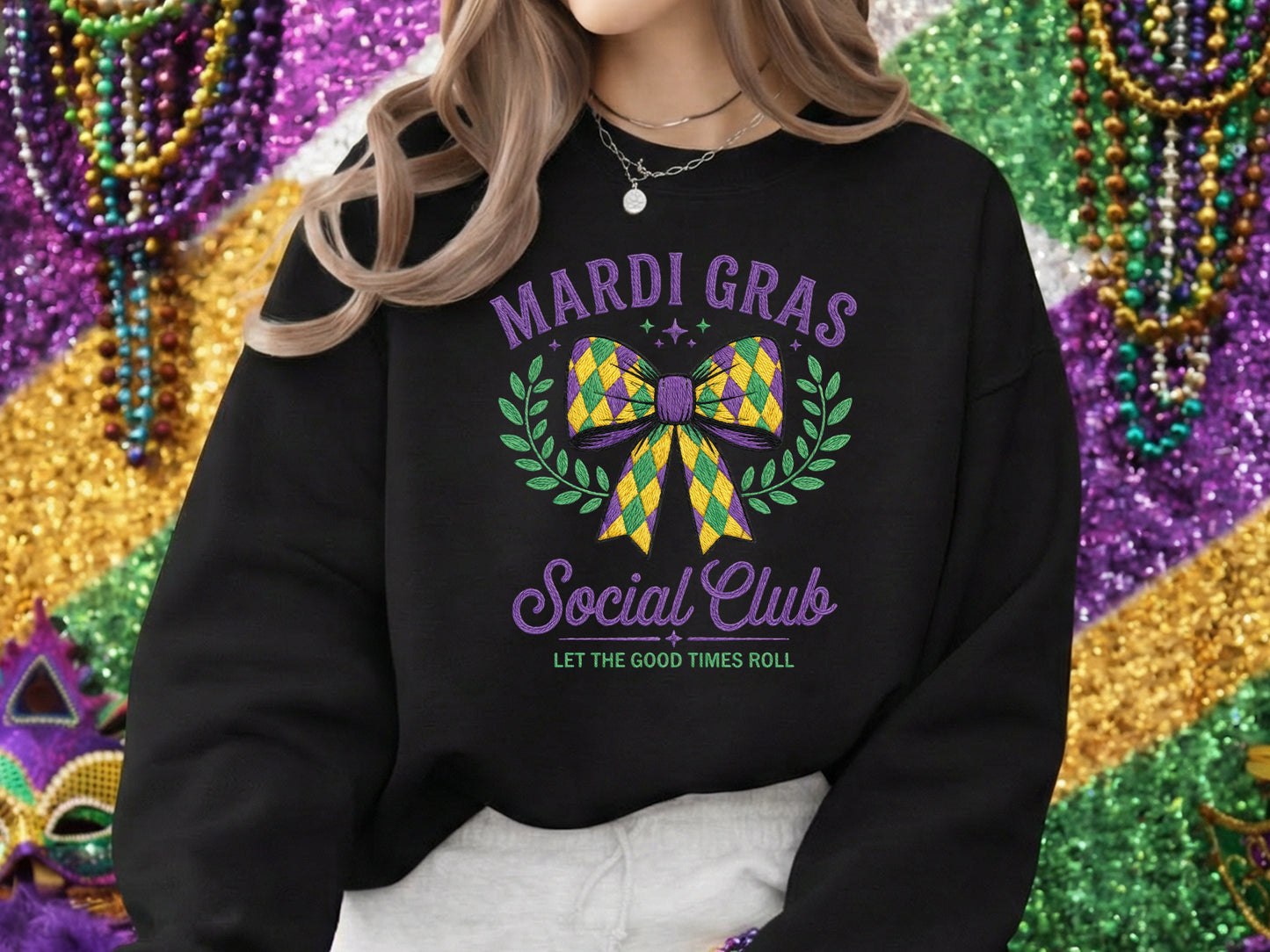 Faux Yarn Mardi Gras Social Club Sublimation