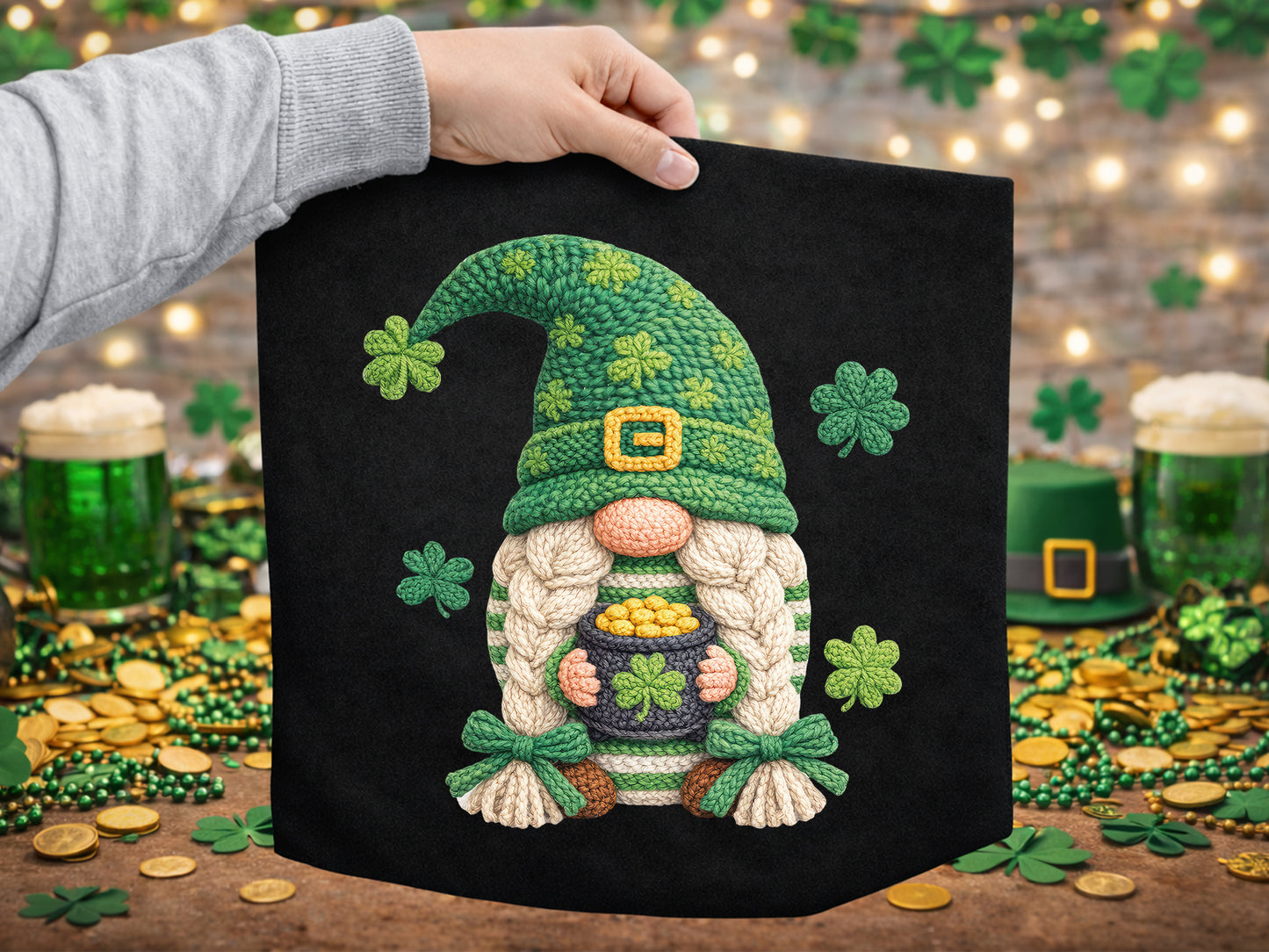 Faux Yarn St Patrick's Day Gnome Clipart PNG