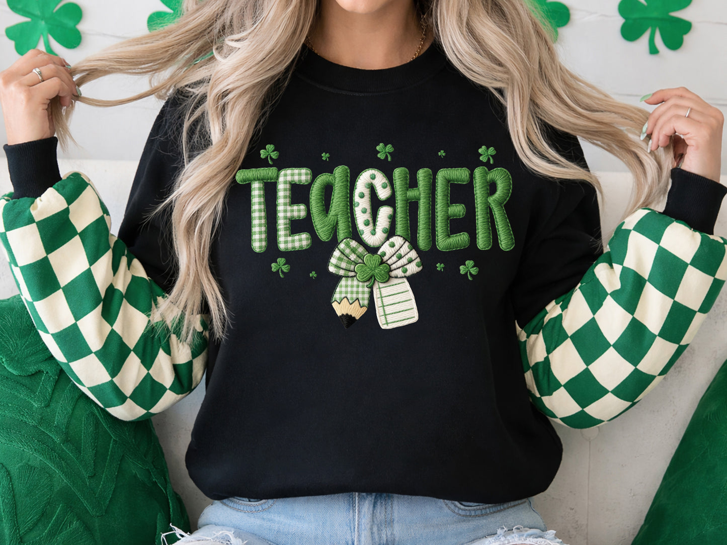 Faux Yarn Teacher St Patrick's Day PNG