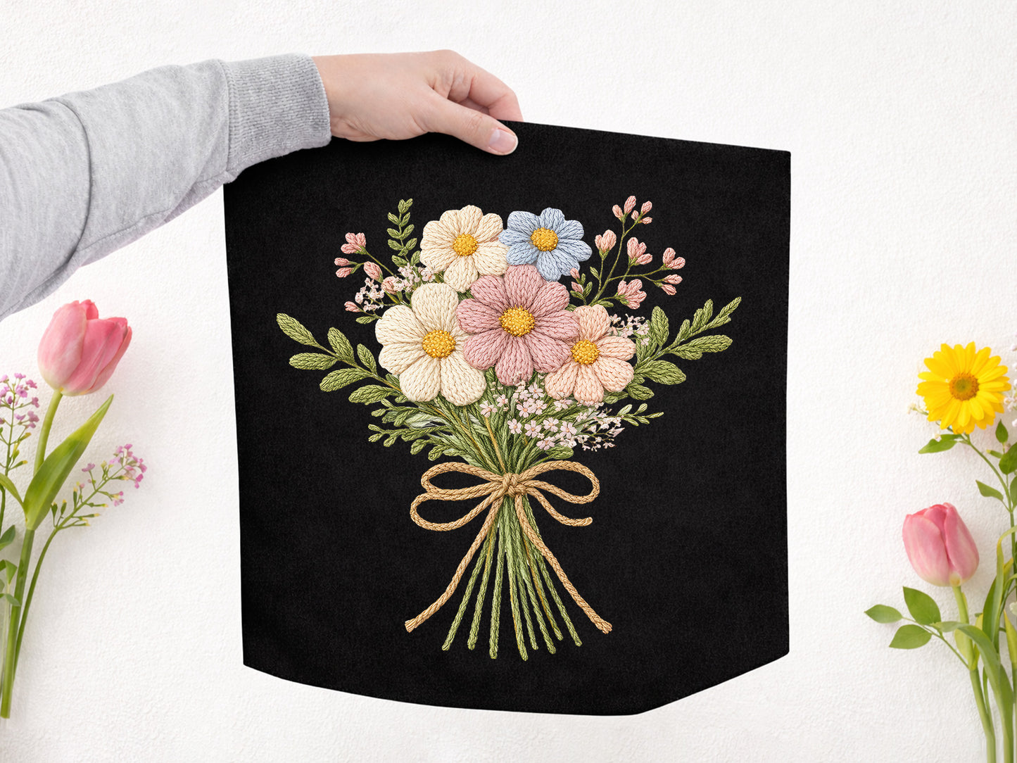 Faux Yarn Wildflower Sublimation PNG Design