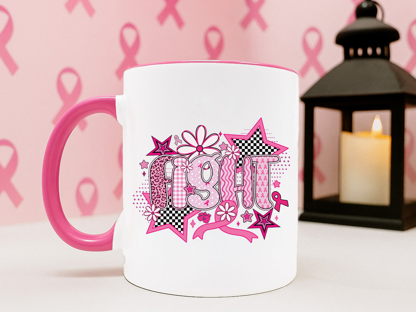 Fight, Preppy Breast Cancer Sublimation Design