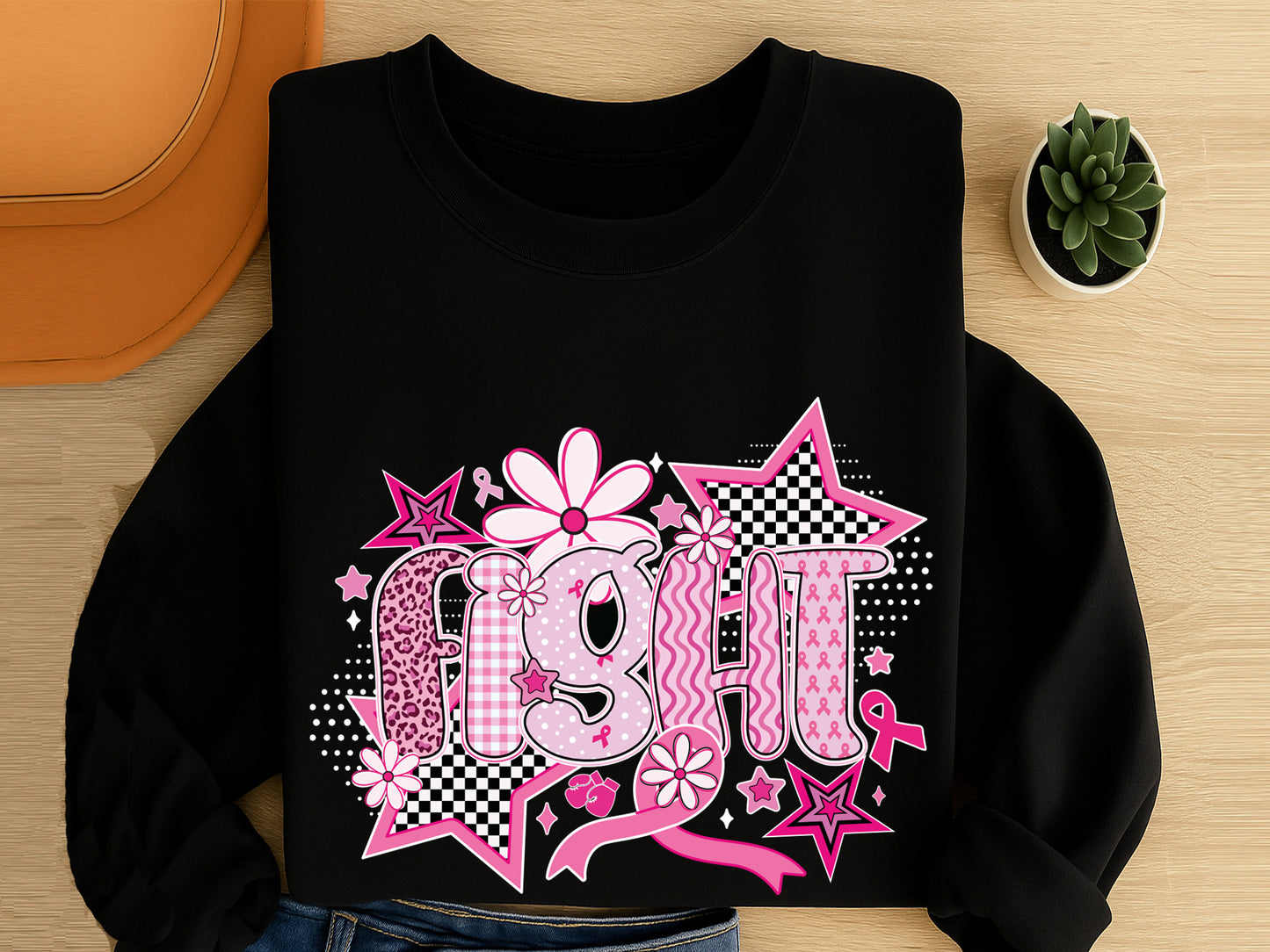 Fight, Preppy Breast Cancer Sublimation Design