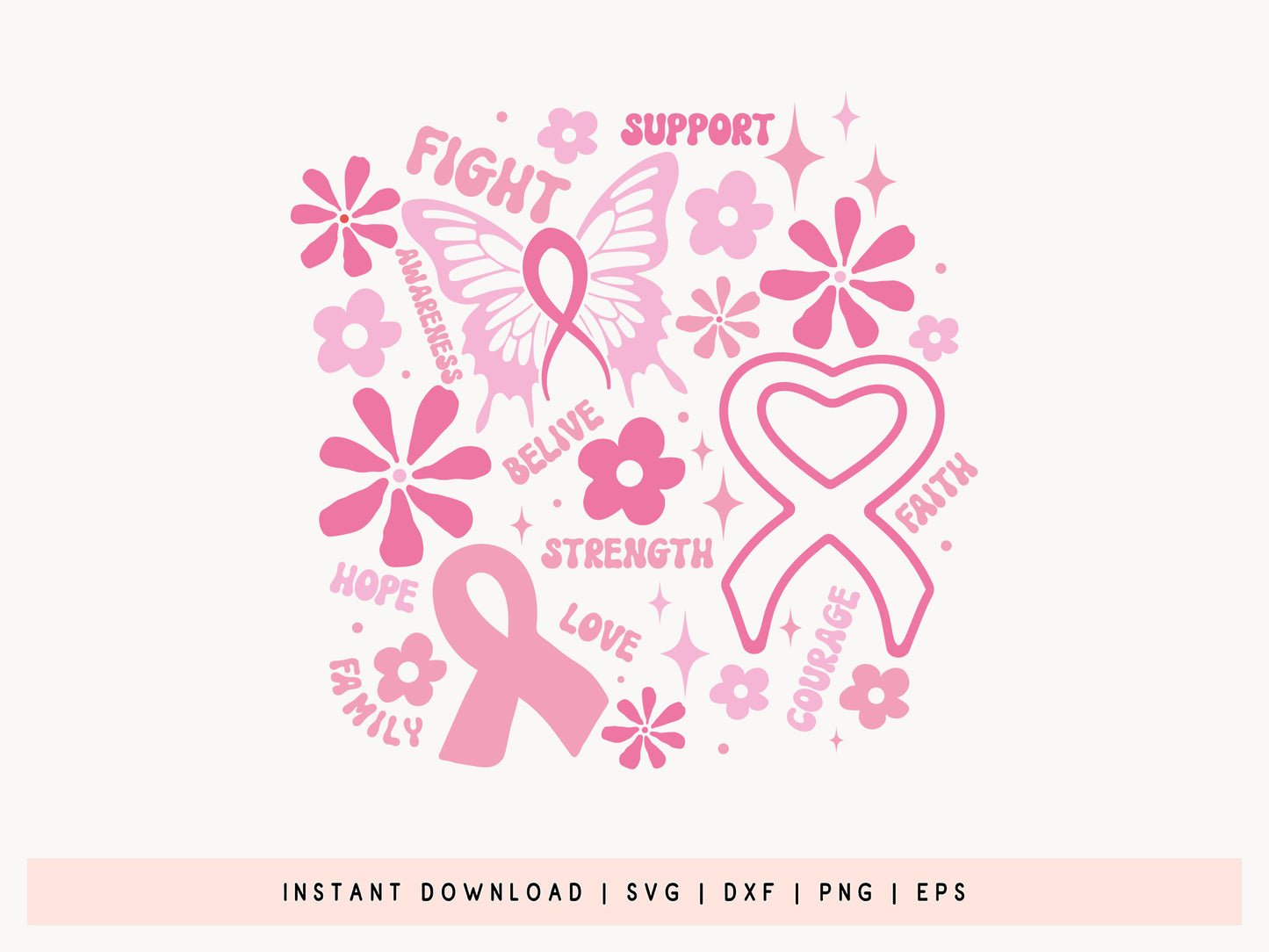 Fight Support Awareness, Breast Cancer Flower SVG