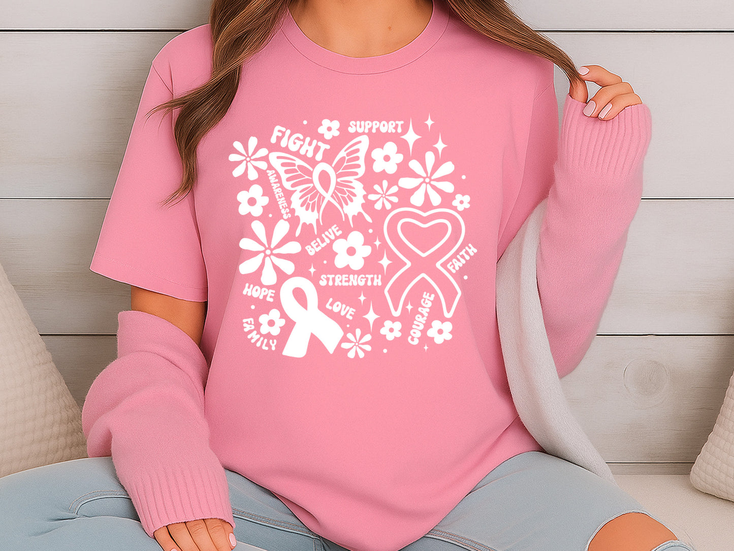 Fight Support Awareness, Breast Cancer Flower SVG