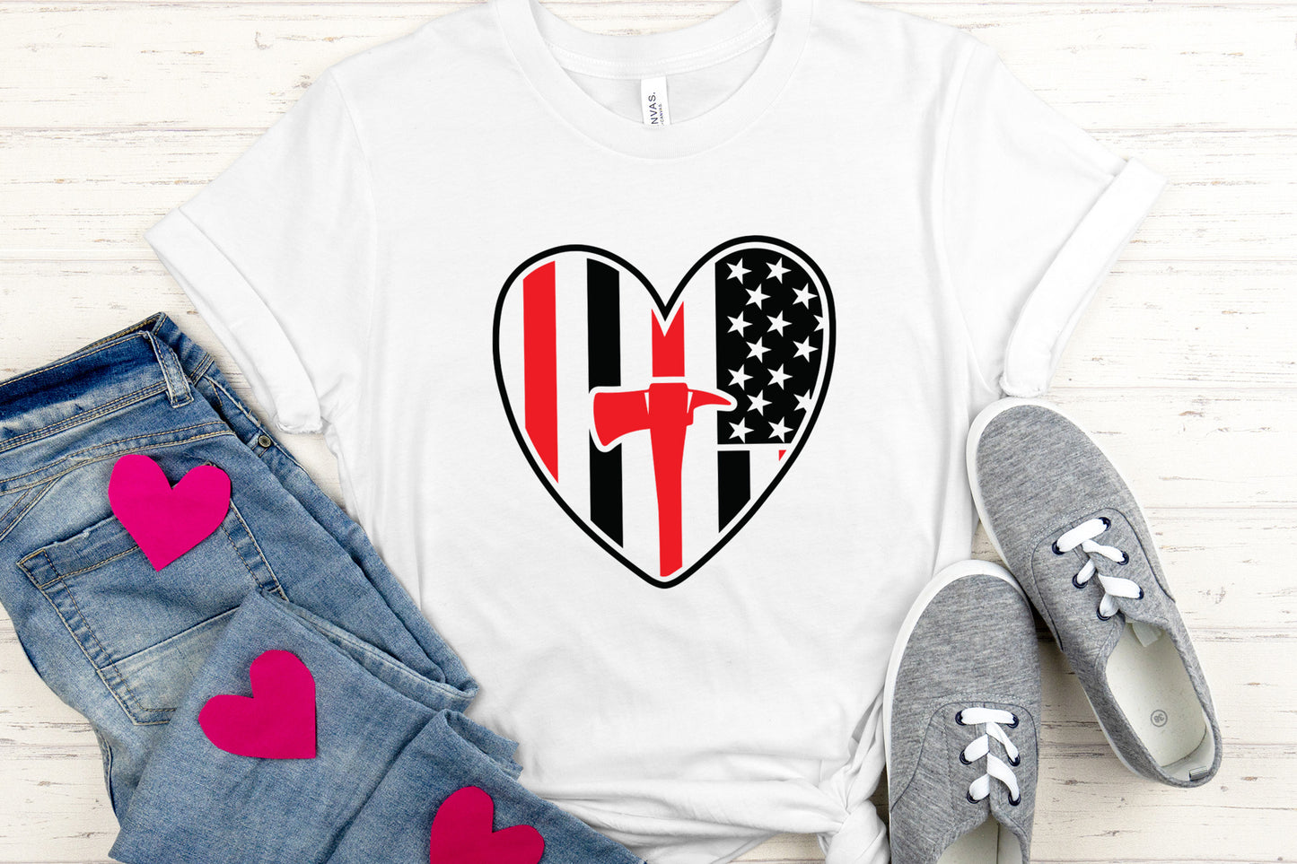 Firefighter American Flag Heart SVG