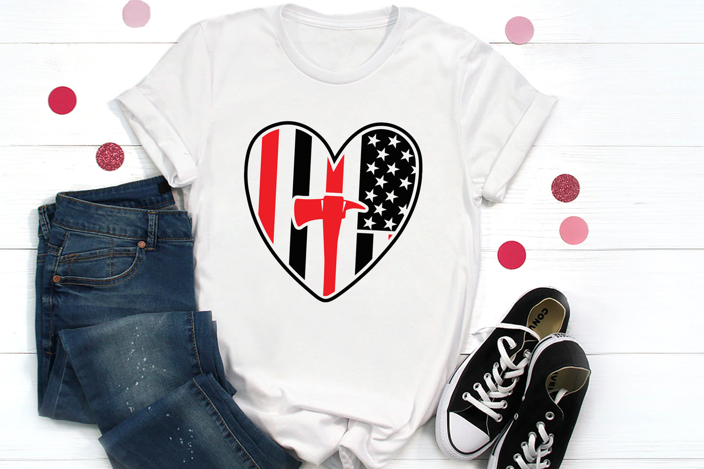 Firefighter American Flag Heart SVG