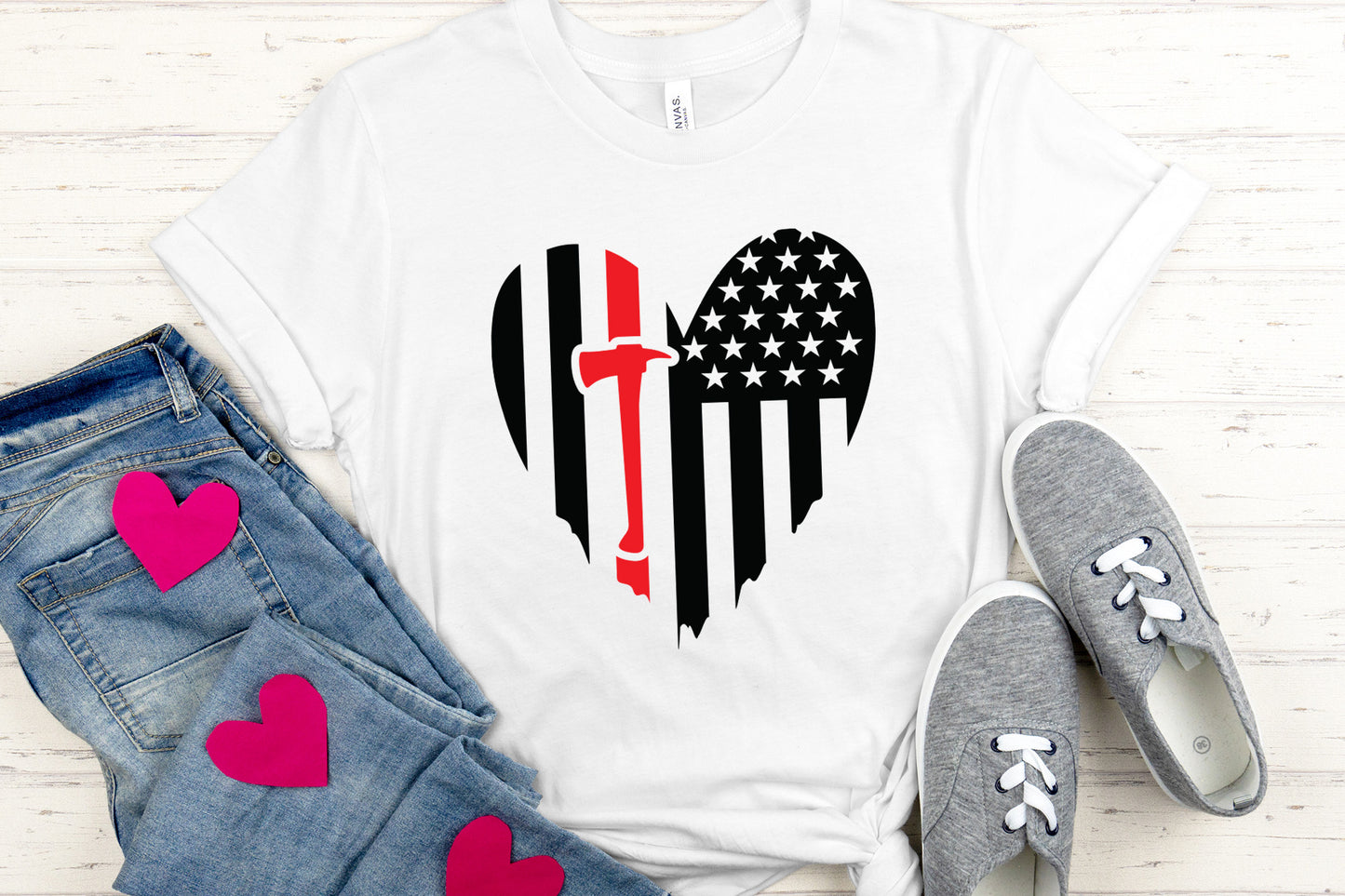 Firefighter Flag Heart SVG Vector