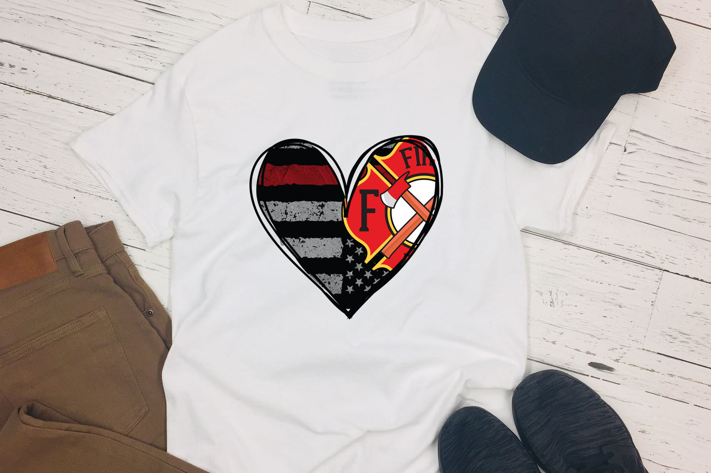 Firefighter Flag Heart Sublimation Design
